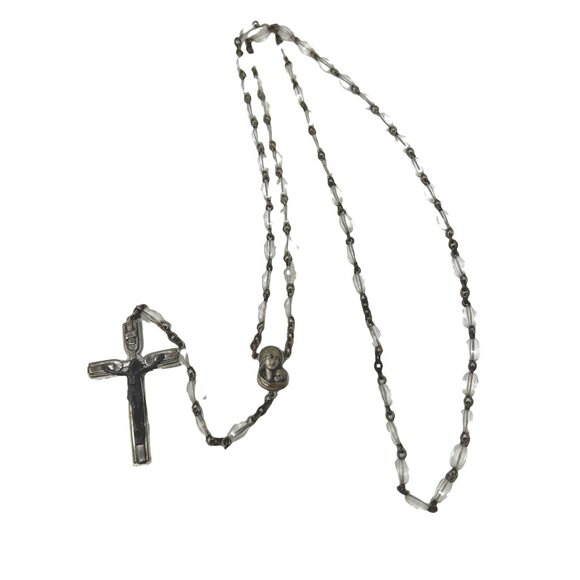 Vintage Rosary Clear Beads Oval Shaped Metal 26" Five Decade - Picture 4 of 4